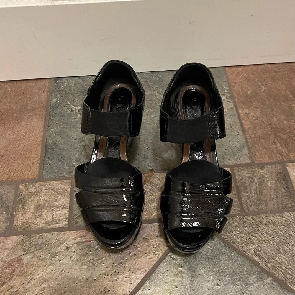 Marni Y2K Patent Leather Wedge Heels vintage black groovy